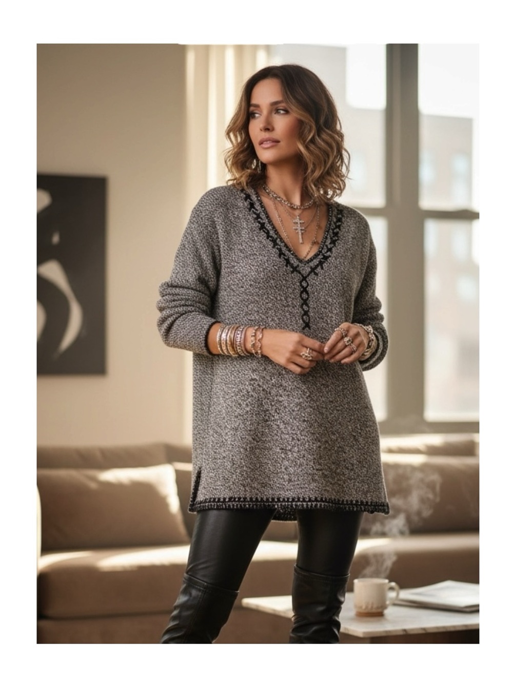 Vintage 90’s: Bloomingdale’s Y2K ᯾ Cozy Cashmere V Neck Knit Whipstitch Sweater